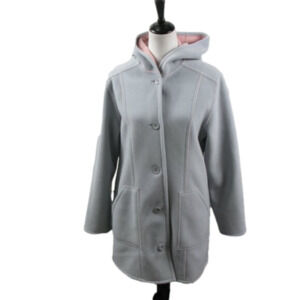 Susan Graver Weekend Gray/Pink Button Front Hooded 3/4 Length Jacket Size Small